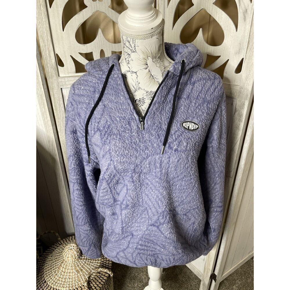 RIPNDIP Logo Men's Medium Purple Nermal Leaf Sherpa 1/2 Zip Pullover Jacket